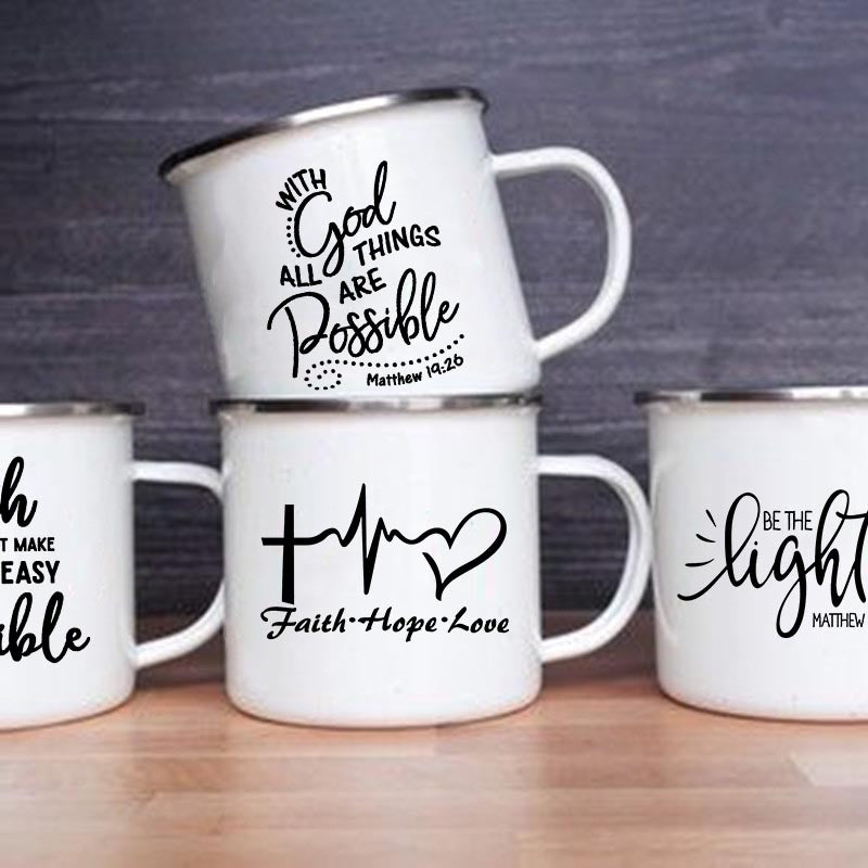 Christian Faith Hope Love Enamel Mug