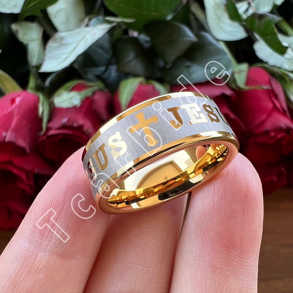 Tungsten Bible Cross Prayer Ring
