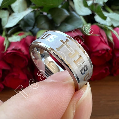 Tungsten Bible Cross Prayer Ring