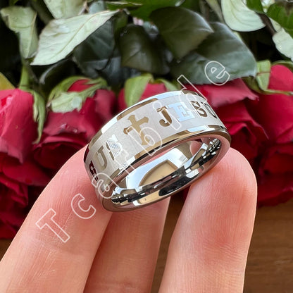 Tungsten Bible Cross Prayer Ring