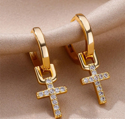 Women’s Zircon Cross Drop Earrings