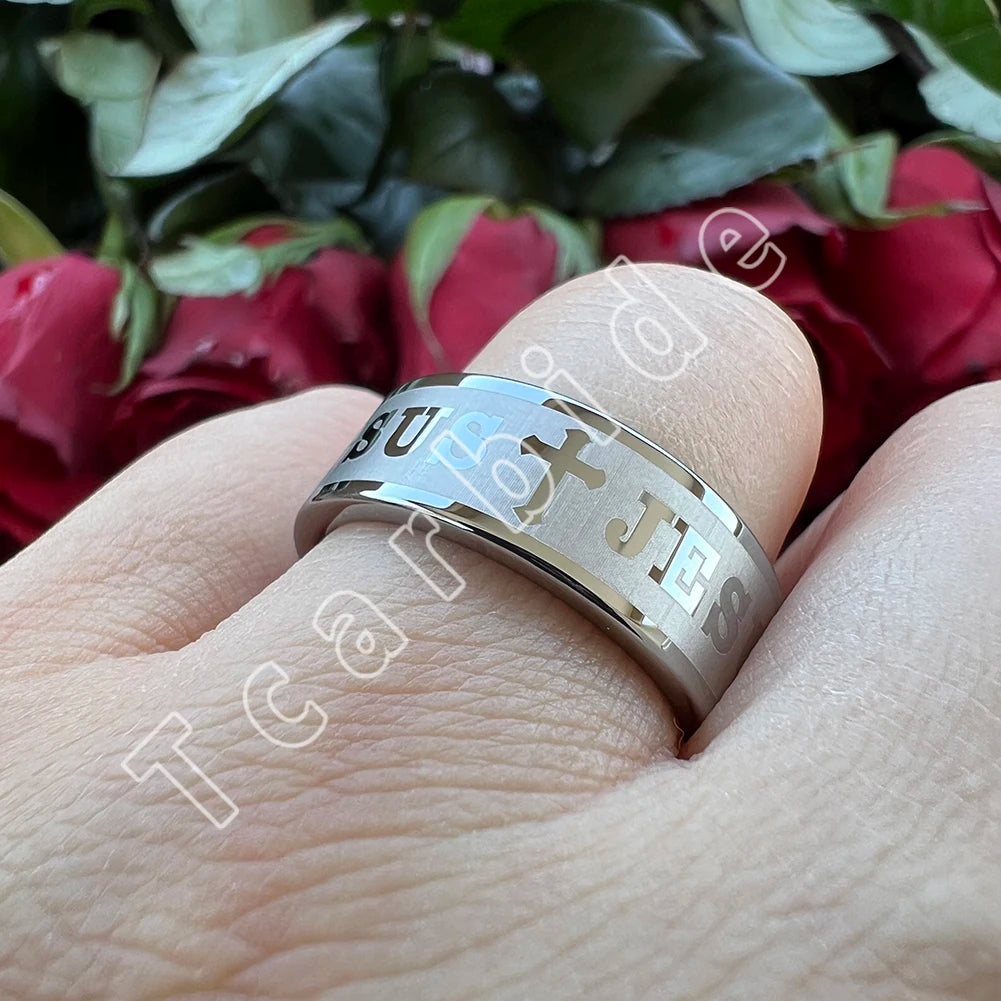 Tungsten Bible Cross Prayer Ring