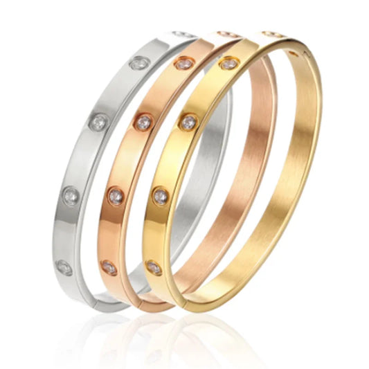 Stainless Steel Rhinestone Bangle Bracelet