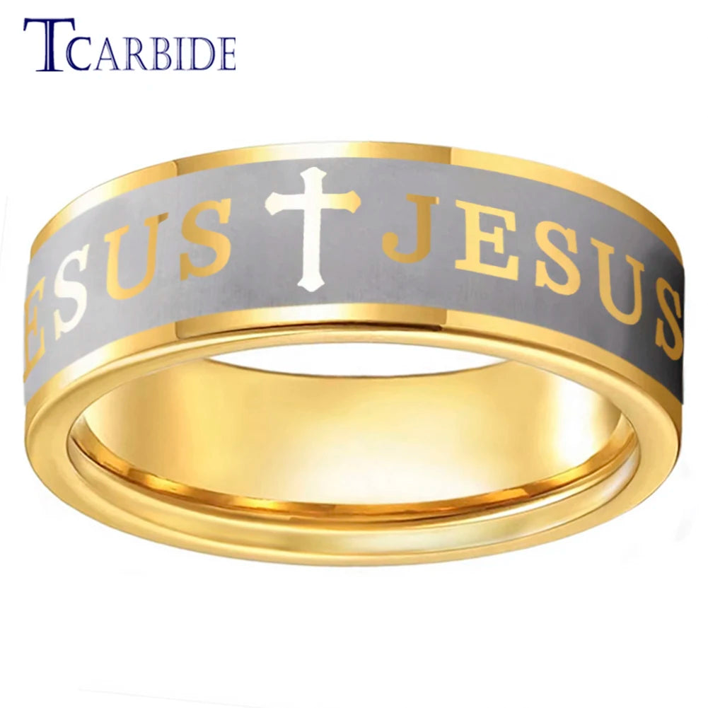 Tungsten Bible Cross Prayer Ring