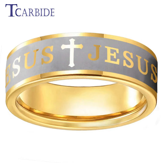 Tungsten Bible Cross Prayer Ring
