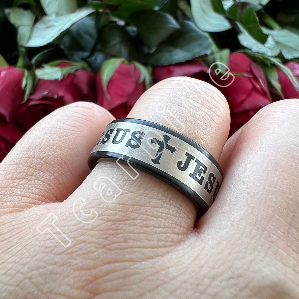 Tungsten Bible Cross Prayer Ring