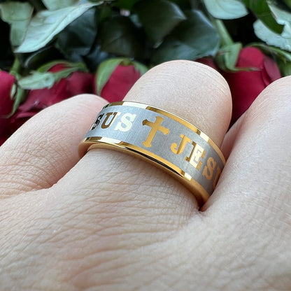 Tungsten Bible Cross Prayer Ring