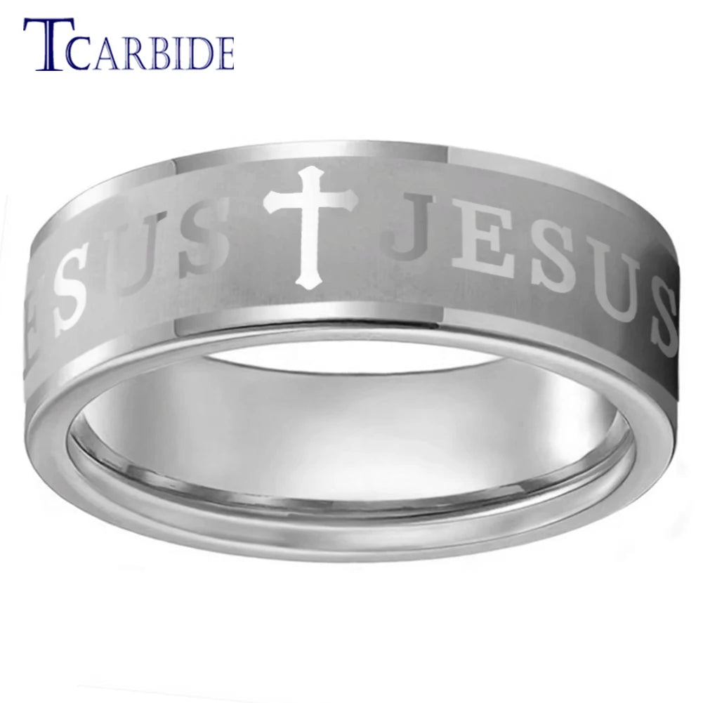 Tungsten Bible Cross Prayer Ring