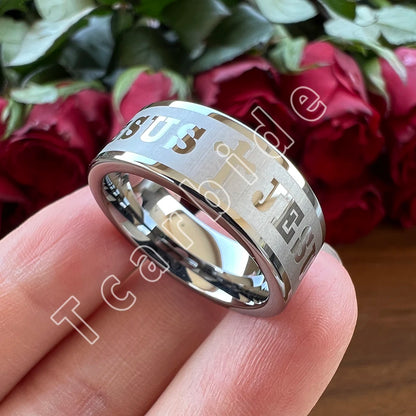 Tungsten Bible Cross Prayer Ring