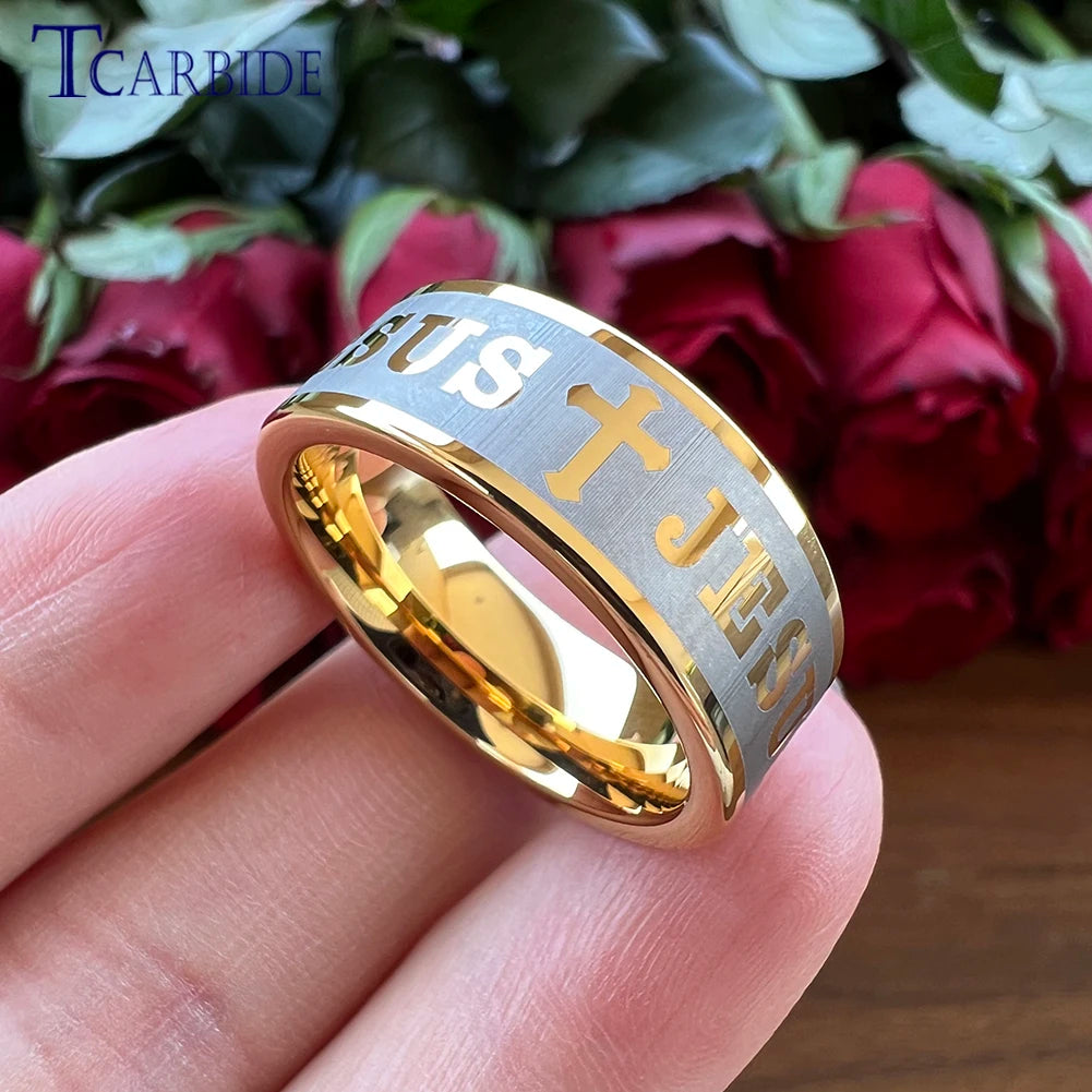 Tungsten Bible Cross Prayer Ring