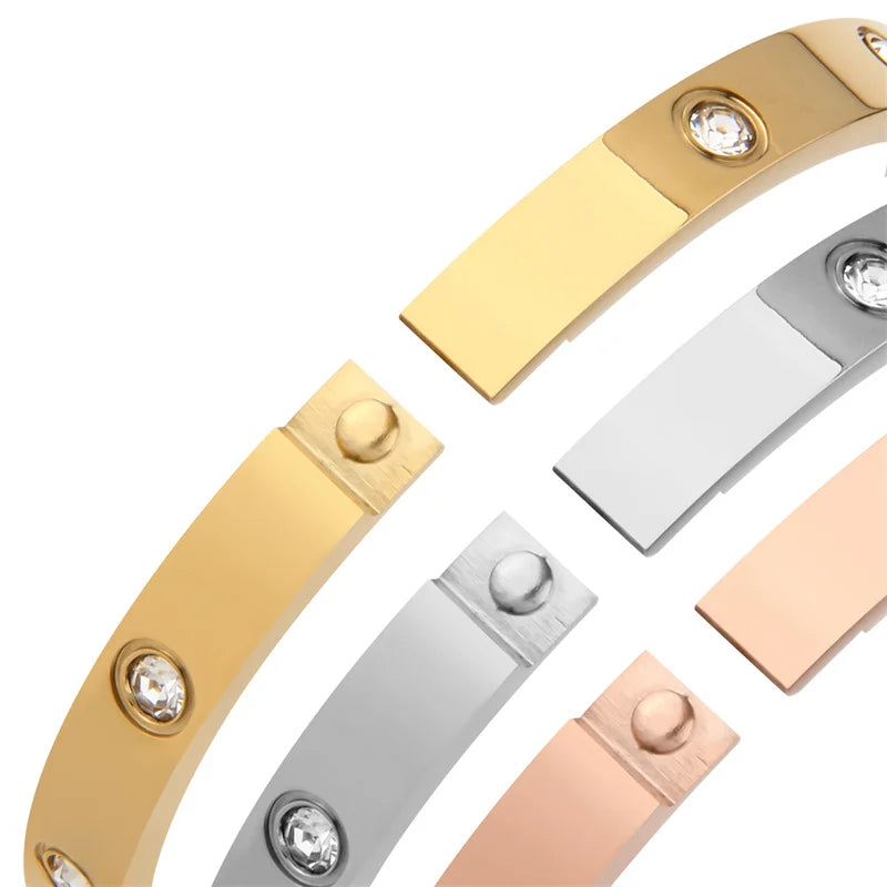 Stainless Steel Rhinestone Bangle Bracelet