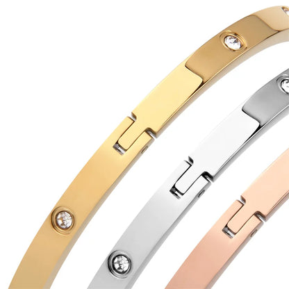 Stainless Steel Rhinestone Bangle Bracelet