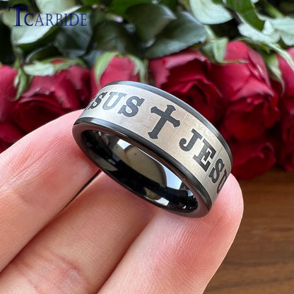 Tungsten Bible Cross Prayer Ring