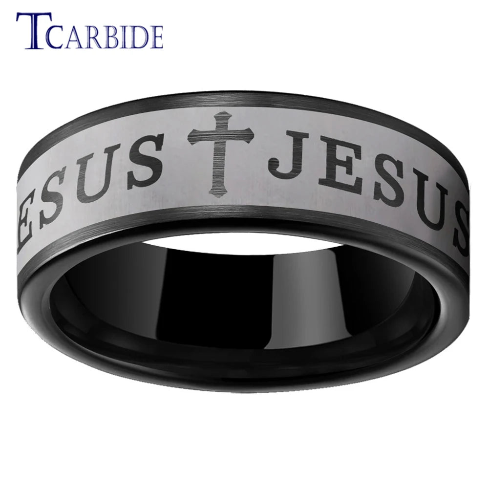 Tungsten Bible Cross Prayer Ring