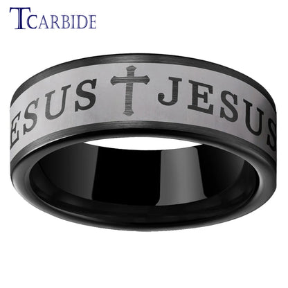 Tungsten Bible Cross Prayer Ring
