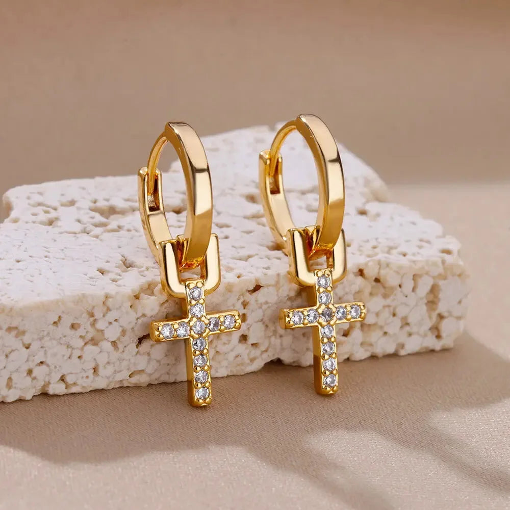 Women’s Zircon Cross Drop Earrings