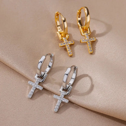Women’s Zircon Cross Drop Earrings