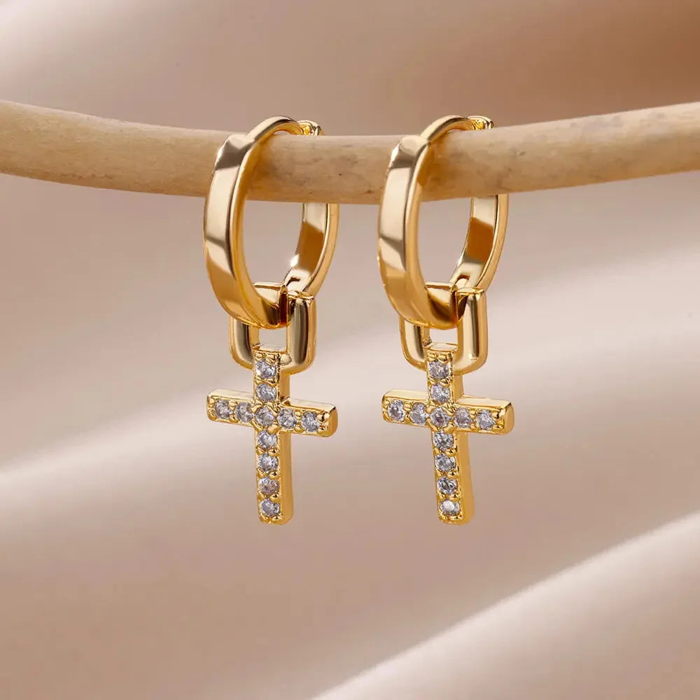 Women’s Zircon Cross Drop Earrings