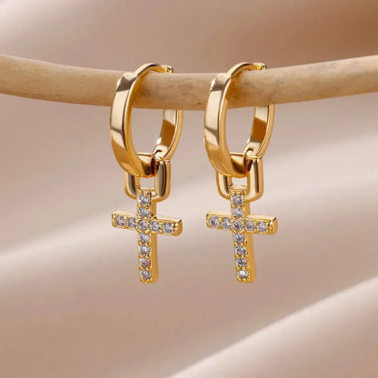 Women’s Zircon Cross Drop Earrings